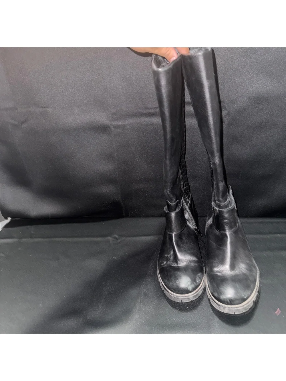 Aldo Black Leather Knee-High Boots with Quilted Detail